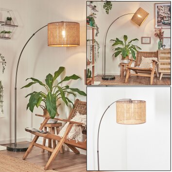 Barcos Lampada da terra, Lampade ad arco Nichel opaco, Nero, 1-Luce, Paralume in tessuto