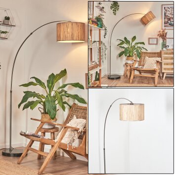 Bongal Lampada da terra, Lampade ad arco Nichel opaco, Nero, 1-Luce, Paralume in tessuto