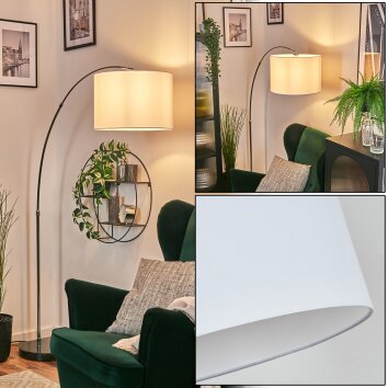 Bassagoda Lampada da terra, Lampade ad arco Cromo, Nero, 1-Luce, Paralume in tessuto