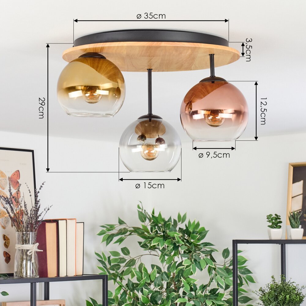 Koyoto Plafoniera, Lampada a sfera Écru, Nero, 3-Luci