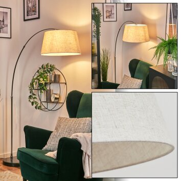 Bassagoda Lampada da terra, Lampade ad arco Cromo, Nero, 1-Luce, Paralume in tessuto