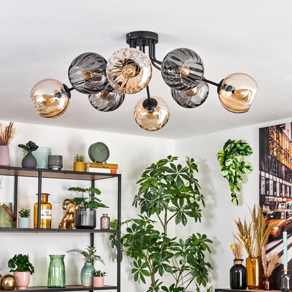 Koyoto Plafoniera, Lampada a sfera 85 cm Ambrato, Grigio fumo, 8-Luci