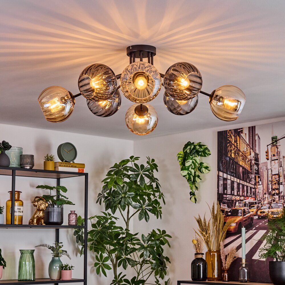 Koyoto Plafoniera, Lampada a sfera 85 cm Ambrato, Grigio fumo, 8-Luci