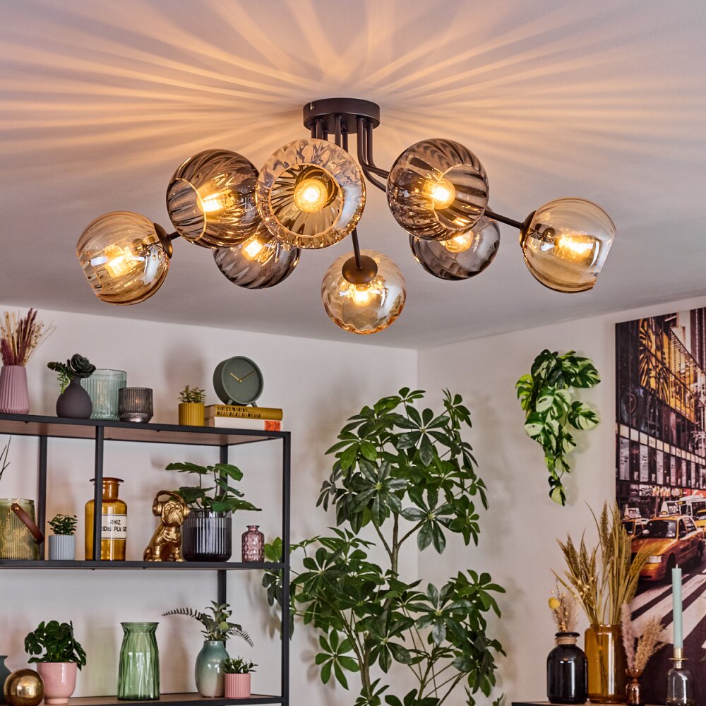 Koyoto Plafoniera, Lampada a sfera 85 cm Ambrato, Grigio fumo, 8-Luci