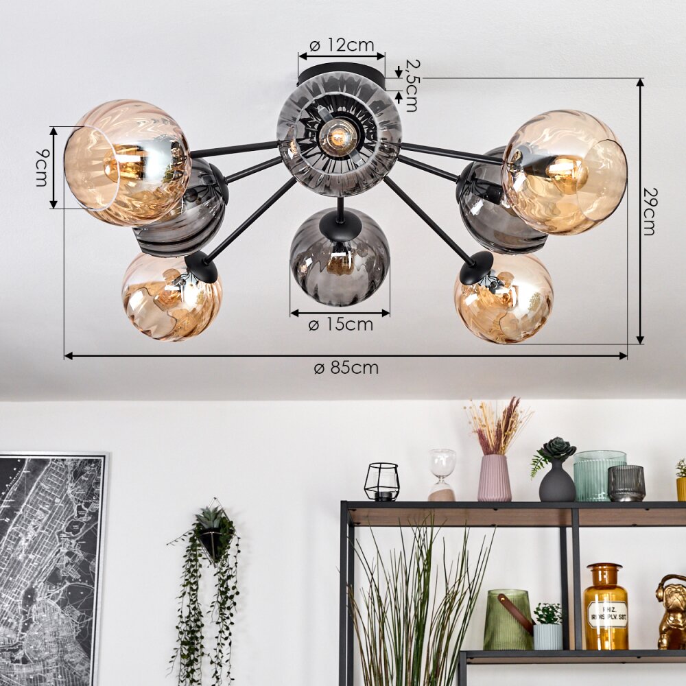 Koyoto Plafoniera, Lampada a sfera 85 cm Ambrato, Grigio fumo, 8-Luci