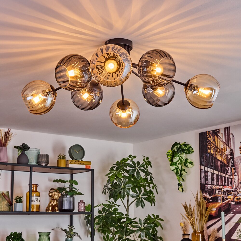 Koyoto Plafoniera, Lampada a sfera 85 cm Ambrato, Grigio fumo, 8-Luci