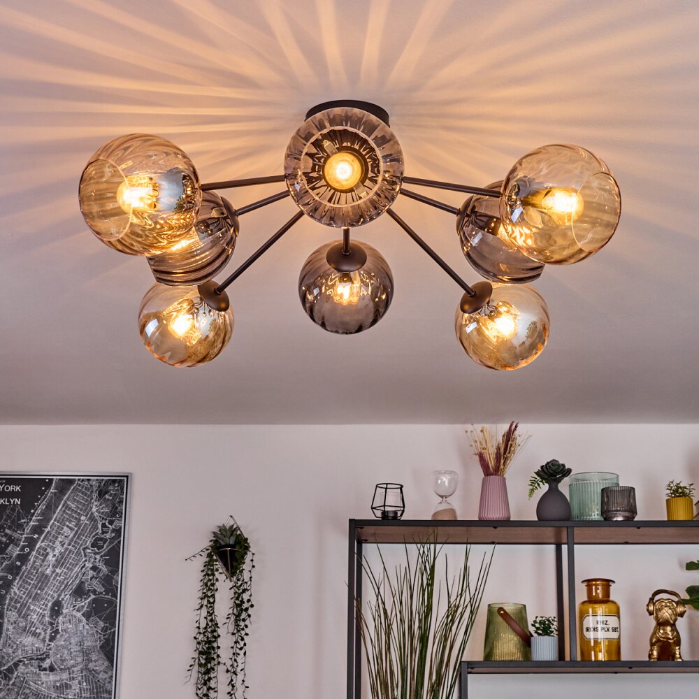 Koyoto Plafoniera, Lampada a sfera 85 cm Ambrato, Grigio fumo, 8-Luci