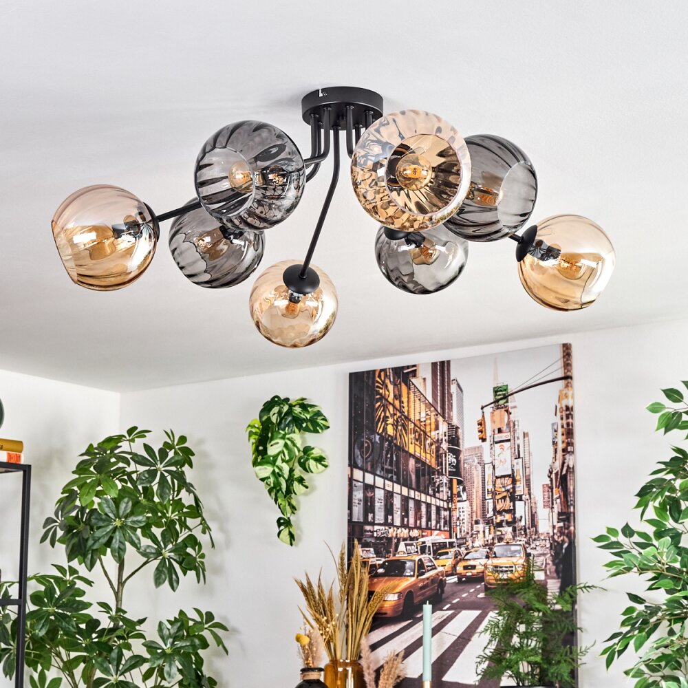 Koyoto Plafoniera, Lampada a sfera 85 cm Ambrato, Grigio fumo, 8-Luci