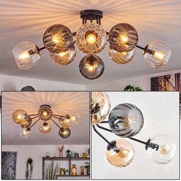 Koyoto Plafoniera, Lampada a sfera 85 cm Ambrato, Chiaro, Grigio fumo, 8-Luci