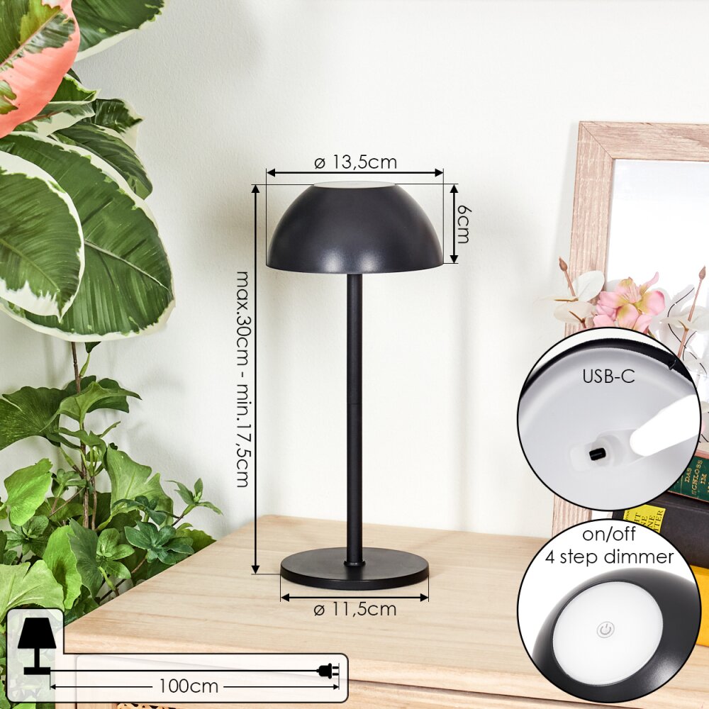 Laken Lampada da tavolo per esterno, Illuminazione bagno, Lampada da tavolo LED Nero, 1-Luce