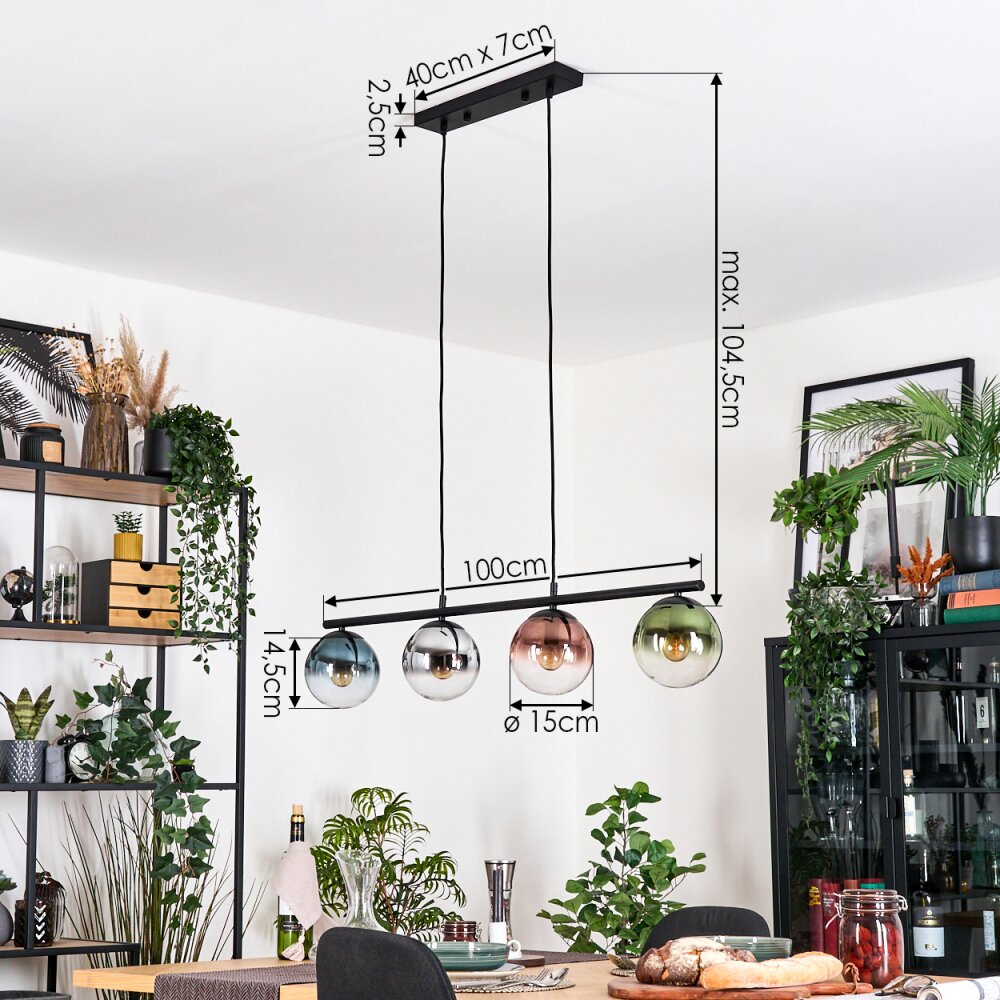 Gastor Lampadario a sospensione, Lampada a sfera, Lampada a sospensione Blu, Cromo, Verde, Chiaro, Ramato, Grigio fumo, 4-Luci