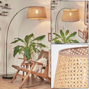 Barcos Lampada da terra, Lampade ad arco Nichel opaco, Nero, 1-Luce, Paralume in tessuto