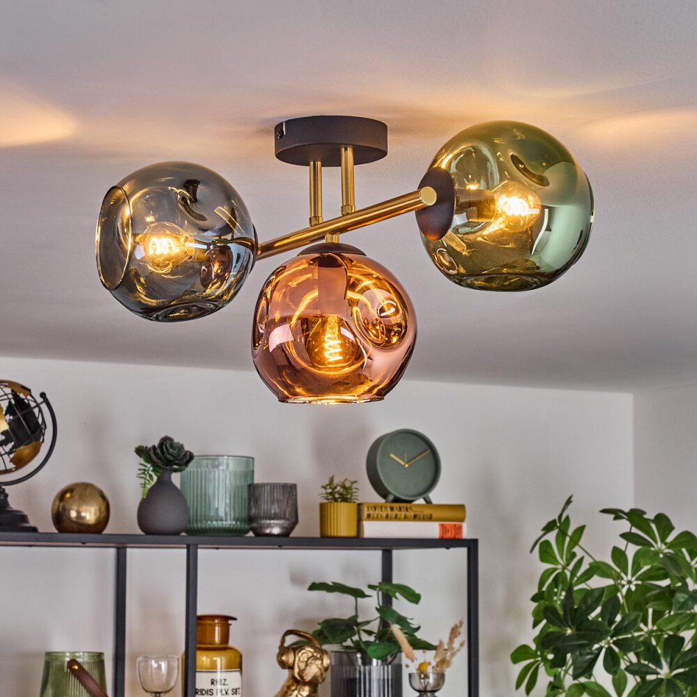 Ripoll Plafoniera, Lampada a sfera Oro, Nero, 3-Luci