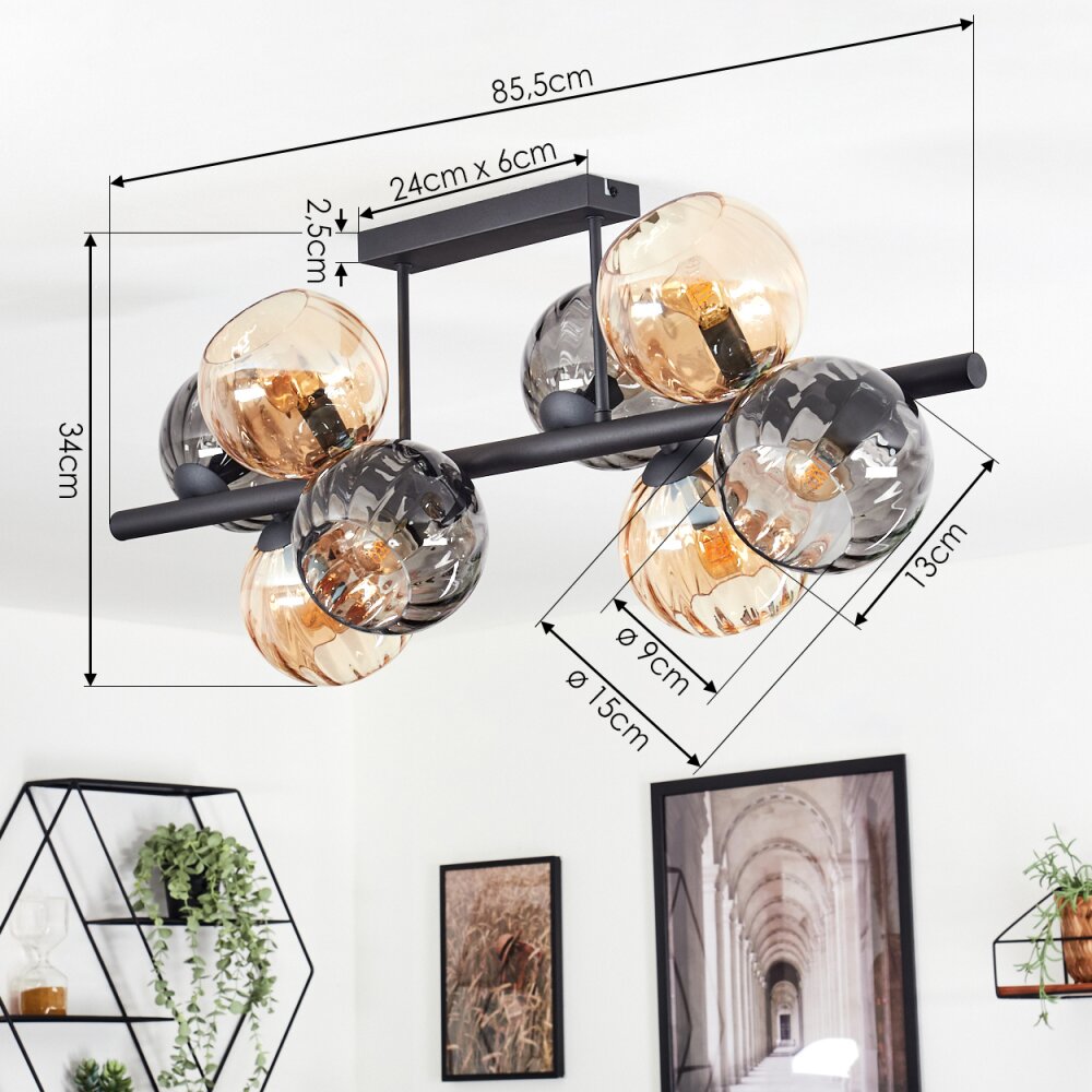 Koyoto Plafoniera, Lampada a sfera Ambrato, Grigio fumo, 8-Luci