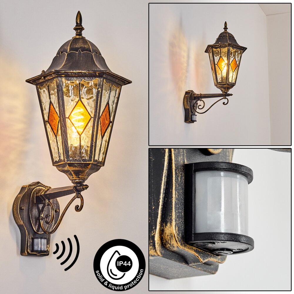 Hongkong Lampada da parete per esterno, Applique Marrone, Oro, 1-Luce, Sensori di movimento main product photo