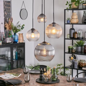 Koyoto Lampadario a sospensione, Lampada a sfera, Lampada a sospensione a cluster Ambrato, Chiaro, Grigio fumo, 4-Luci