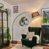 Bassagoda Lampada da terra, Lampade ad arco Cromo, Nero, 1-Luce, Paralume in tessuto
