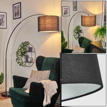 Bassagoda Lampada da terra, Lampade ad arco Cromo, Nero, 1-Luce, Paralume in tessuto