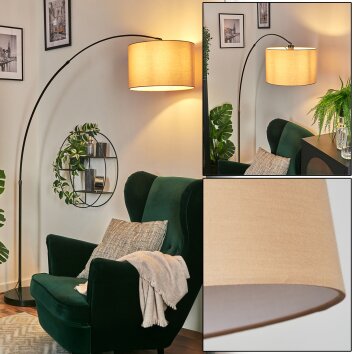 Soungou Lampada da terra, Lampade ad arco Cromo, Nero, 1-Luce, Paralume in tessuto