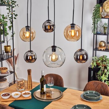 Koyoto Lampadario a sospensione, Lampada a sfera, Lampada a sospensione Ambrato, Cromo, Chiaro, Grigio fumo, 6-Luci