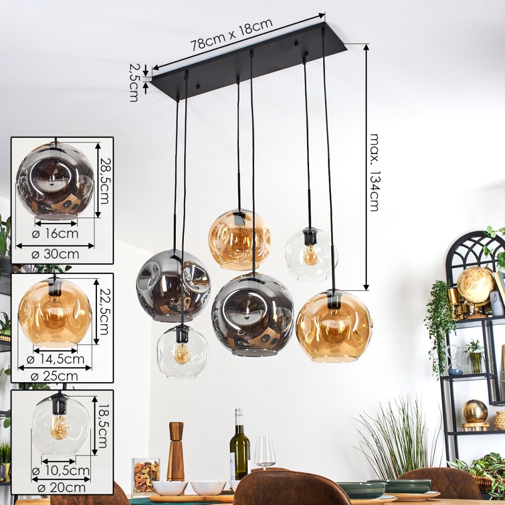 Ripoll Lampadario a sospensione, Lampada a sfera, Lampada a sospensione Ambrato, Chiaro, Grigio fumo, 6-Luci