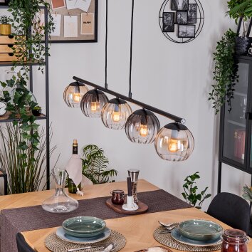 Koyoto Lampadario a sospensione, Lampada a sfera, Lampada a sospensione Ambrato, Chiaro, Grigio fumo, 5-Luci