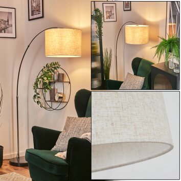 Bassagoda Lampada da terra, Lampade ad arco Cromo, Nero, 1-Luce, Paralume in tessuto