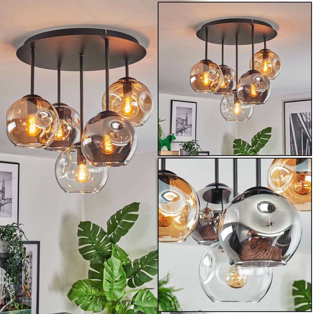 Ripoll Plafoniera, Lampada a sfera Ambrato, Chiaro, Grigio fumo, 5-Luci main product photo