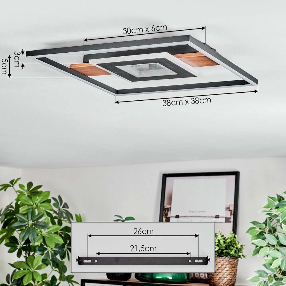Hadel Plafoniera LED Aspetto del legno, Nero, 1-Luce