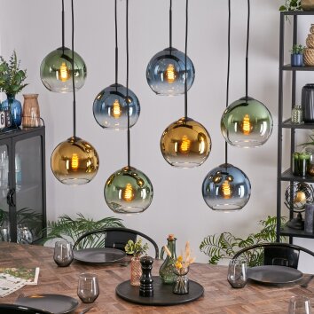 Koyoto Lampadario a sospensione, Lampada a sfera, Lampada a sospensione Blu, Oro, Verde, Chiaro, 8-Luci