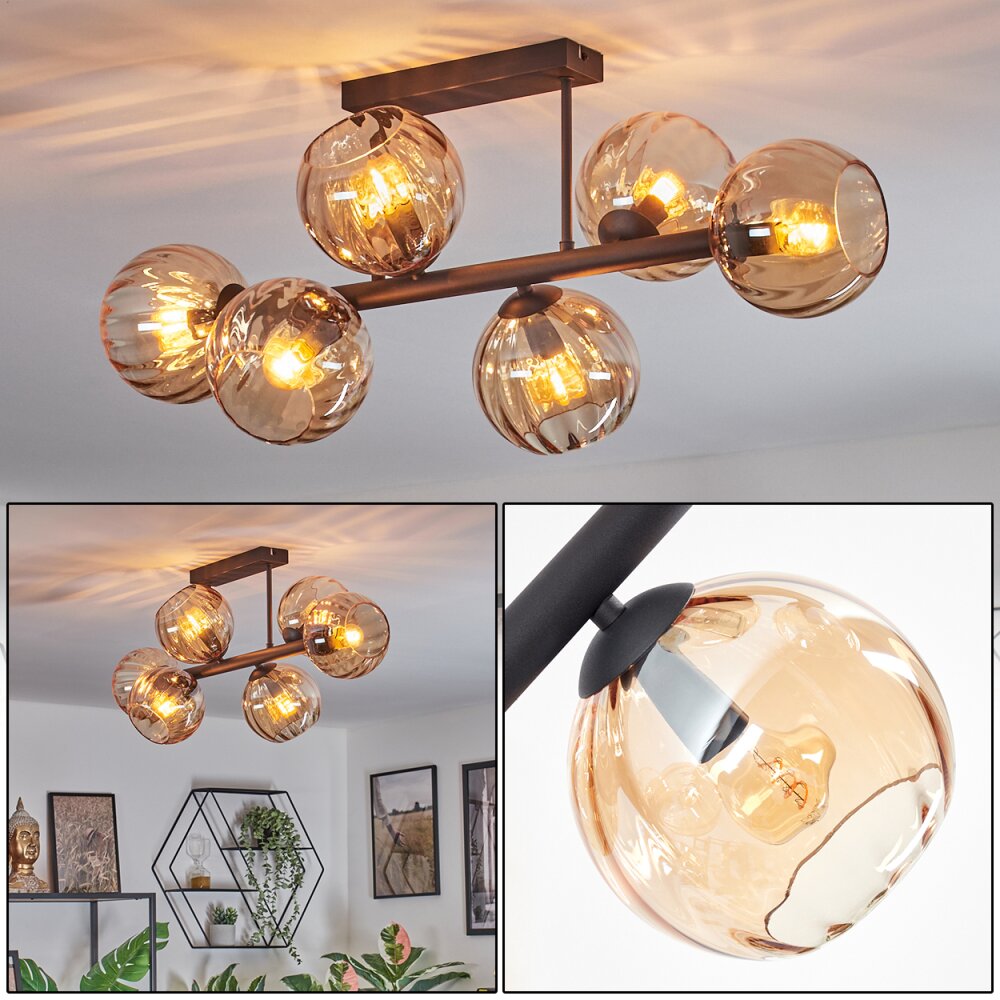 Koyoto Plafoniera, Lampada a sfera Ambrato, 6-Luci main product photo