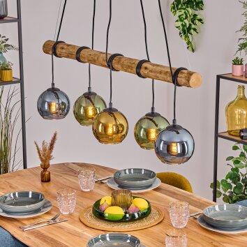 Koyoto Lampadario a sospensione, Lampada a sfera, Lampada a sospensione Écru, Nero, 5-Luci