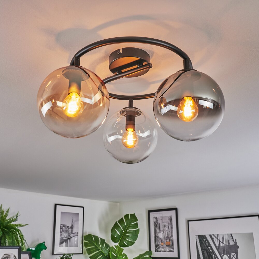 Gastor Plafoniera, Lampada a sfera 37 cm Ambrato, Chiaro, Grigio fumo, 3-Luci