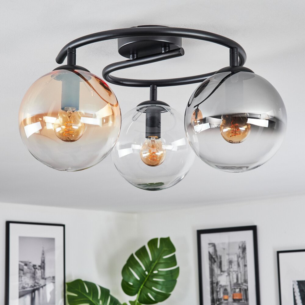 Gastor Plafoniera, Lampada a sfera 37 cm Ambrato, Chiaro, Grigio fumo, 3-Luci