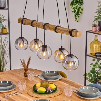 Koyoto Lampadario a sospensione, Lampada a sfera, Lampada a sospensione Ambrato, Chiaro, Grigio fumo, 5-Luci