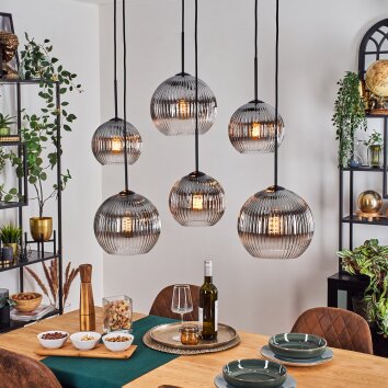 Koyoto Lampadario a sospensione, Lampada a sfera, Lampada a sospensione Chiaro, Grigio fumo, 6-Luci