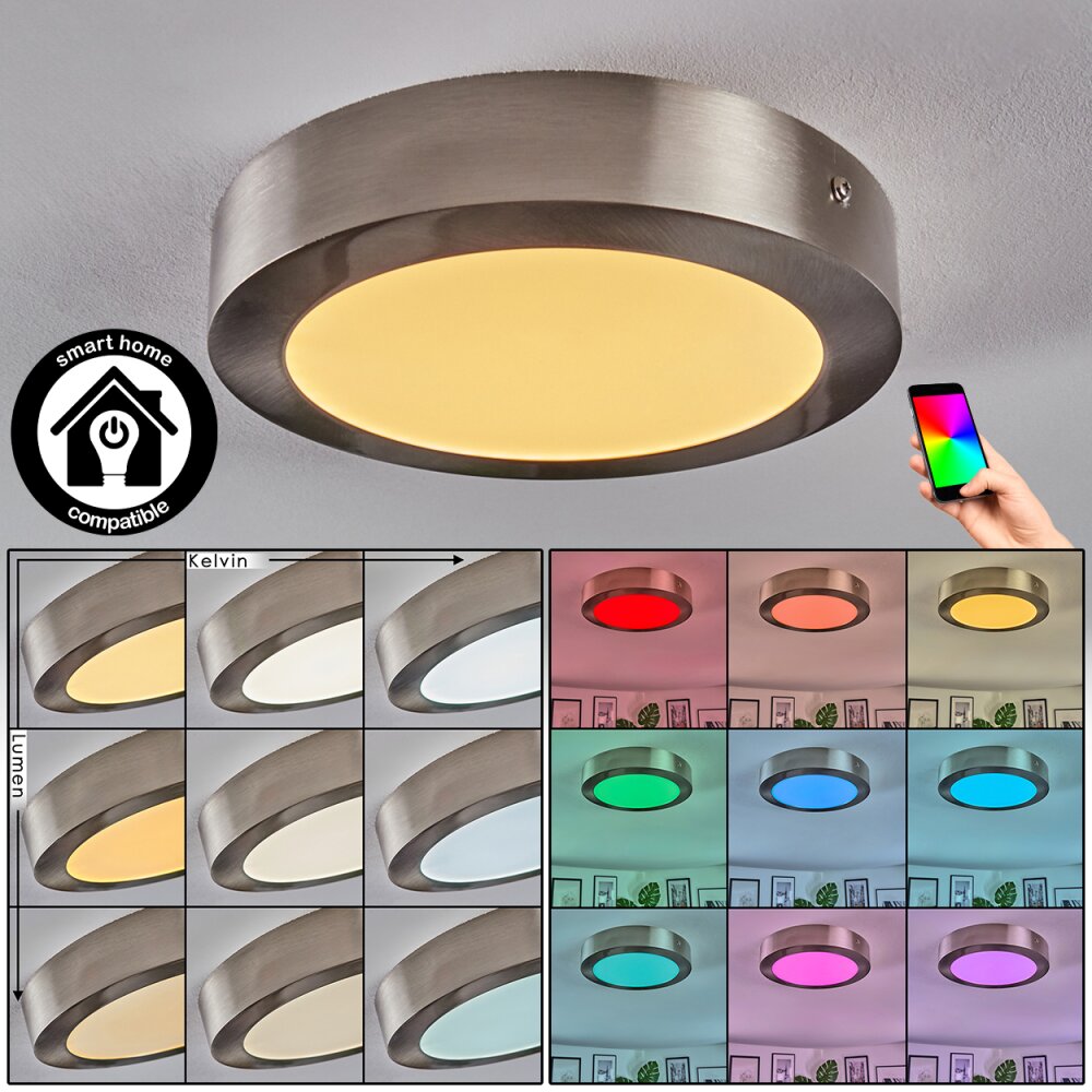 Omaro Plafoniera, Panel LED Nichel opaco, 1-Luce, Cambia colore main product photo