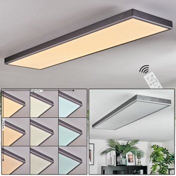 Salmi Plafoniera, Panel LED Grigio, Argento, 1-Luce, Telecomando