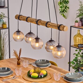 Koyoto Lampadario a sospensione, Lampada a sfera, Lampada a sospensione Écru, Nero, 5-Luci