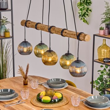 Koyoto Lampadario a sospensione, Lampada a sfera, Lampada a sospensione Écru, Nero, 5-Luci Koyoto Lampadario a sospensione, Lampada a sfera, Lampada a sospensione Écru, Nero, 5-Luci