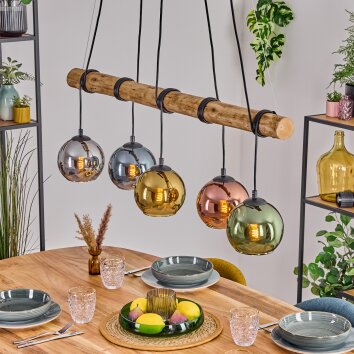 Koyoto Lampadario a sospensione, Lampada a sfera, Lampada a sospensione Écru, Nero, 5-Luci