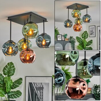 Ripoll Plafoniera, Lampada a sfera Blu, Verde, Ramato, 5-Luci