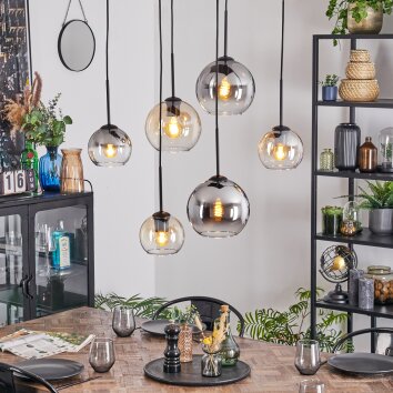 Koyoto Lampadario a sospensione, Lampada a sfera, Lampada a sospensione Ambrato, Chiaro, Grigio fumo, 6-Luci