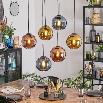 Koyoto Lampadario a sospensione, Lampada a sfera, Lampada a sospensione Blu, Oro, Ramato, 6-Luci Koyoto Lampadario a sospensione, Lampada a sfera, Lampada a sospensione Blu, Oro, Ramato, 6-Luci