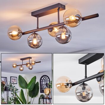 Chehalis Plafoniera, Lampada a sfera Ambrato, Grigio fumo, 5-Luci