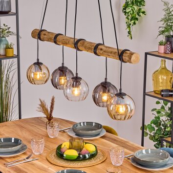 Koyoto Lampadario a sospensione, Lampada a sfera, Lampada a sospensione Écru, Nero, 5-Luci
