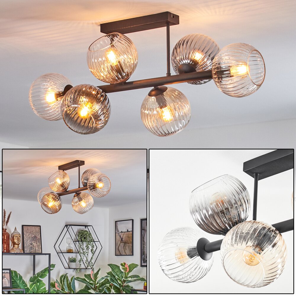 Koyoto Plafoniera, Lampada a sfera Ambrato, Chiaro, Grigio fumo, 6-Luci main product photo