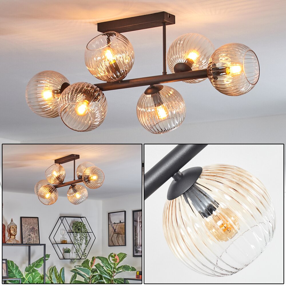 Koyoto Plafoniera, Lampada a sfera Ambrato, Chiaro, 6-Luci main product photo