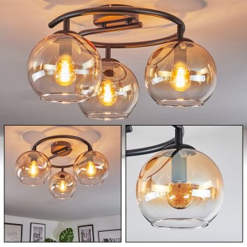 Koyoto Plafoniera, Lampada a sfera Ambrato, Chiaro, 3-Luci