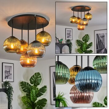 Koyoto Plafoniera, Lampada a sfera Blu, Oro, Verde, Ramato, 5-Luci